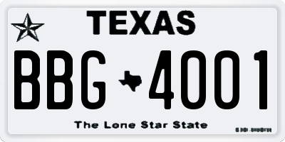 TX license plate BBG4001