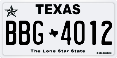 TX license plate BBG4012