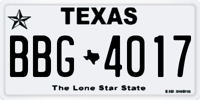 TX license plate BBG4017