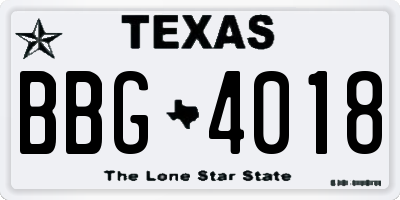 TX license plate BBG4018