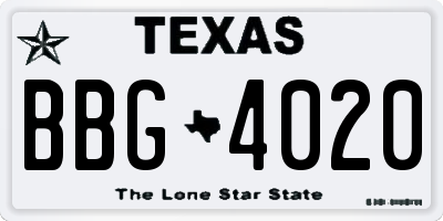 TX license plate BBG4020