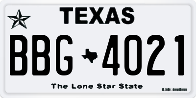 TX license plate BBG4021