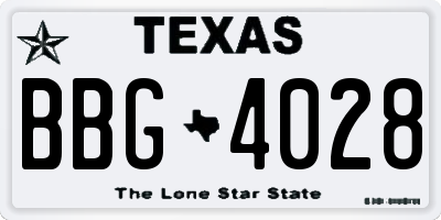 TX license plate BBG4028