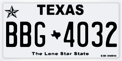 TX license plate BBG4032