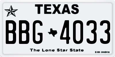 TX license plate BBG4033