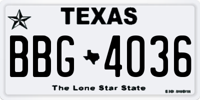 TX license plate BBG4036