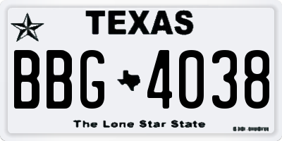 TX license plate BBG4038