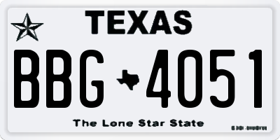 TX license plate BBG4051