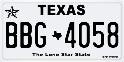 TX license plate BBG4058