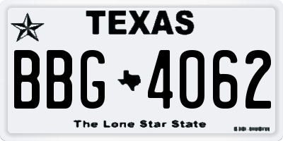 TX license plate BBG4062