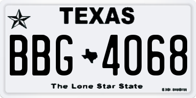 TX license plate BBG4068