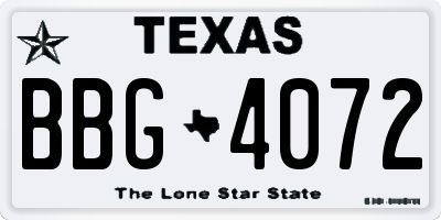 TX license plate BBG4072