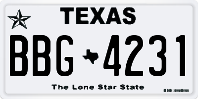 TX license plate BBG4231