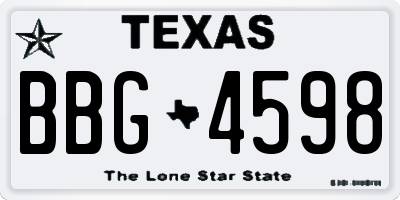 TX license plate BBG4598