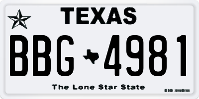 TX license plate BBG4981