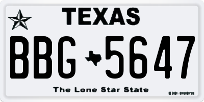 TX license plate BBG5647