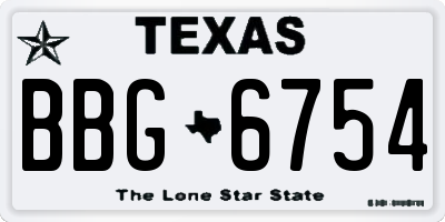 TX license plate BBG6754