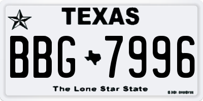 TX license plate BBG7996
