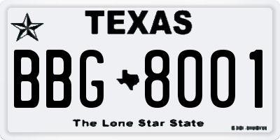 TX license plate BBG8001