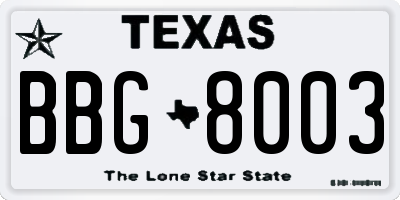 TX license plate BBG8003