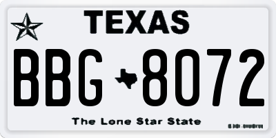 TX license plate BBG8072