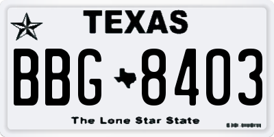 TX license plate BBG8403