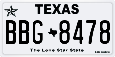 TX license plate BBG8478