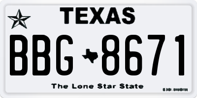 TX license plate BBG8671