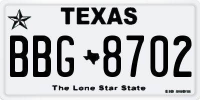 TX license plate BBG8702