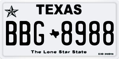 TX license plate BBG8988