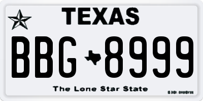 TX license plate BBG8999