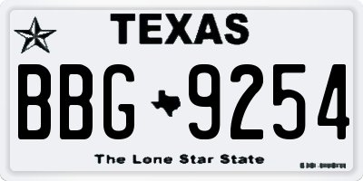 TX license plate BBG9254