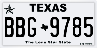TX license plate BBG9785