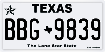 TX license plate BBG9839