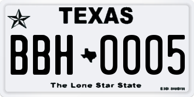 TX license plate BBH0005