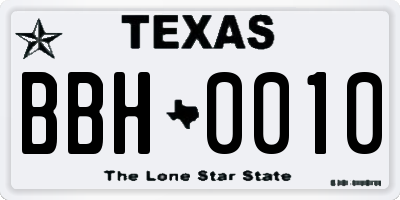 TX license plate BBH0010