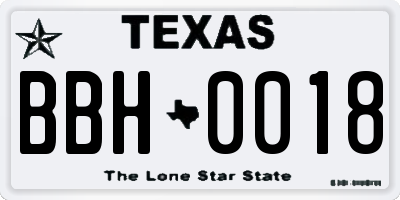 TX license plate BBH0018