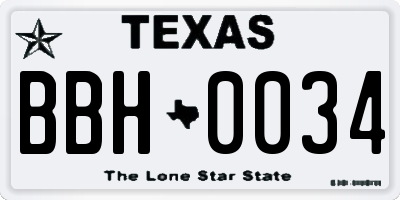 TX license plate BBH0034