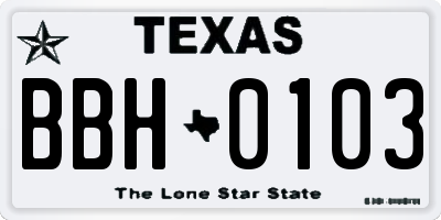 TX license plate BBH0103