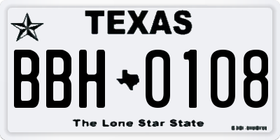 TX license plate BBH0108