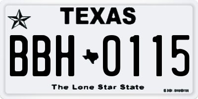 TX license plate BBH0115