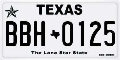 TX license plate BBH0125