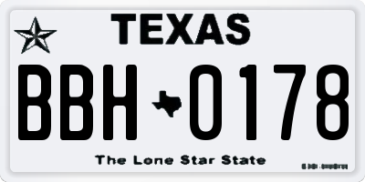 TX license plate BBH0178
