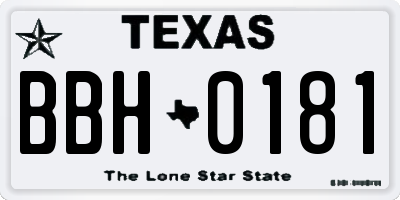 TX license plate BBH0181
