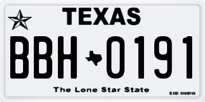 TX license plate BBH0191