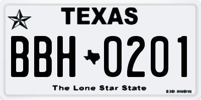 TX license plate BBH0201