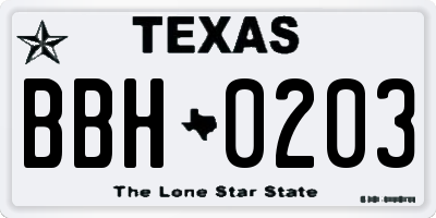TX license plate BBH0203