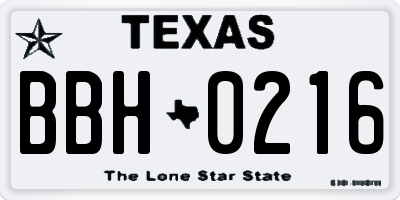 TX license plate BBH0216
