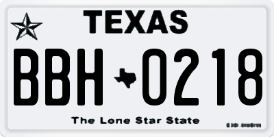 TX license plate BBH0218