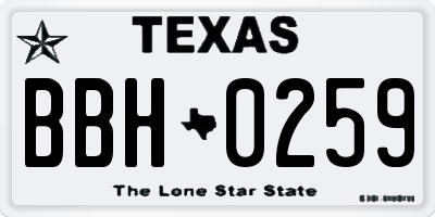 TX license plate BBH0259